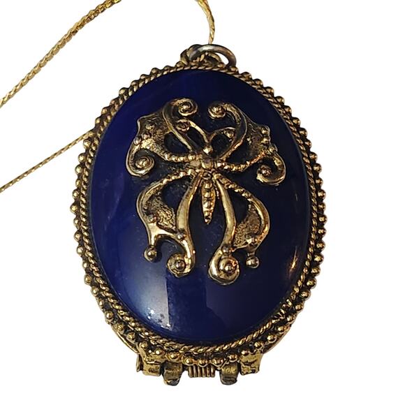 Vtg 1970s Max Factor Hypnotique Blue Gold EMPTY Perfume Solid Necklace - Picture 1 of 3